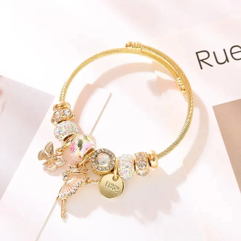 14 KT Gold Plated Pink Rhinestones Bracelet - TK GOLD 