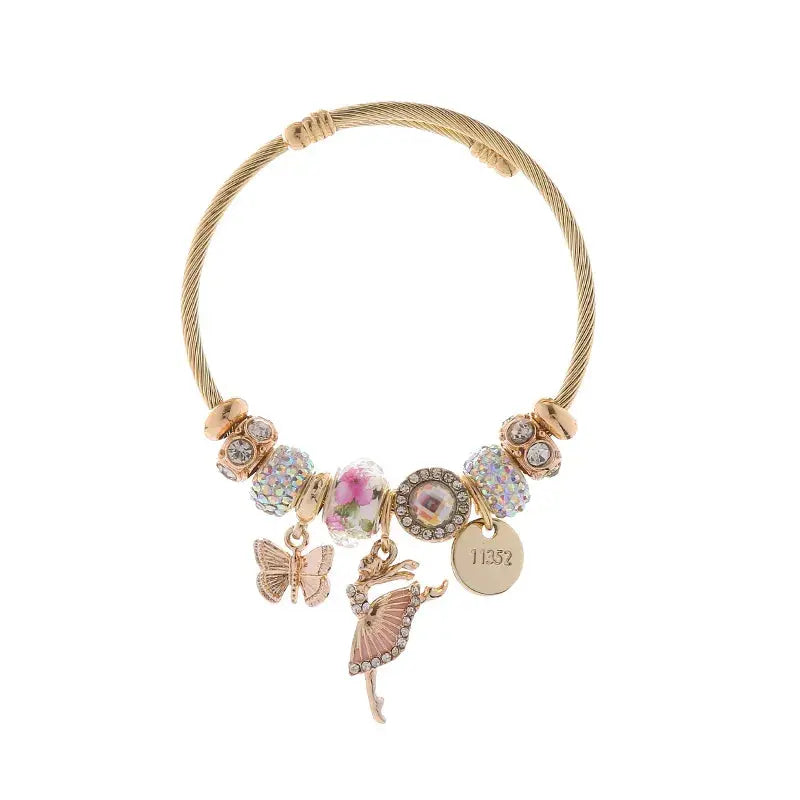 14 KT Gold Plated Pink Rhinestones Bracelet - TK GOLD 