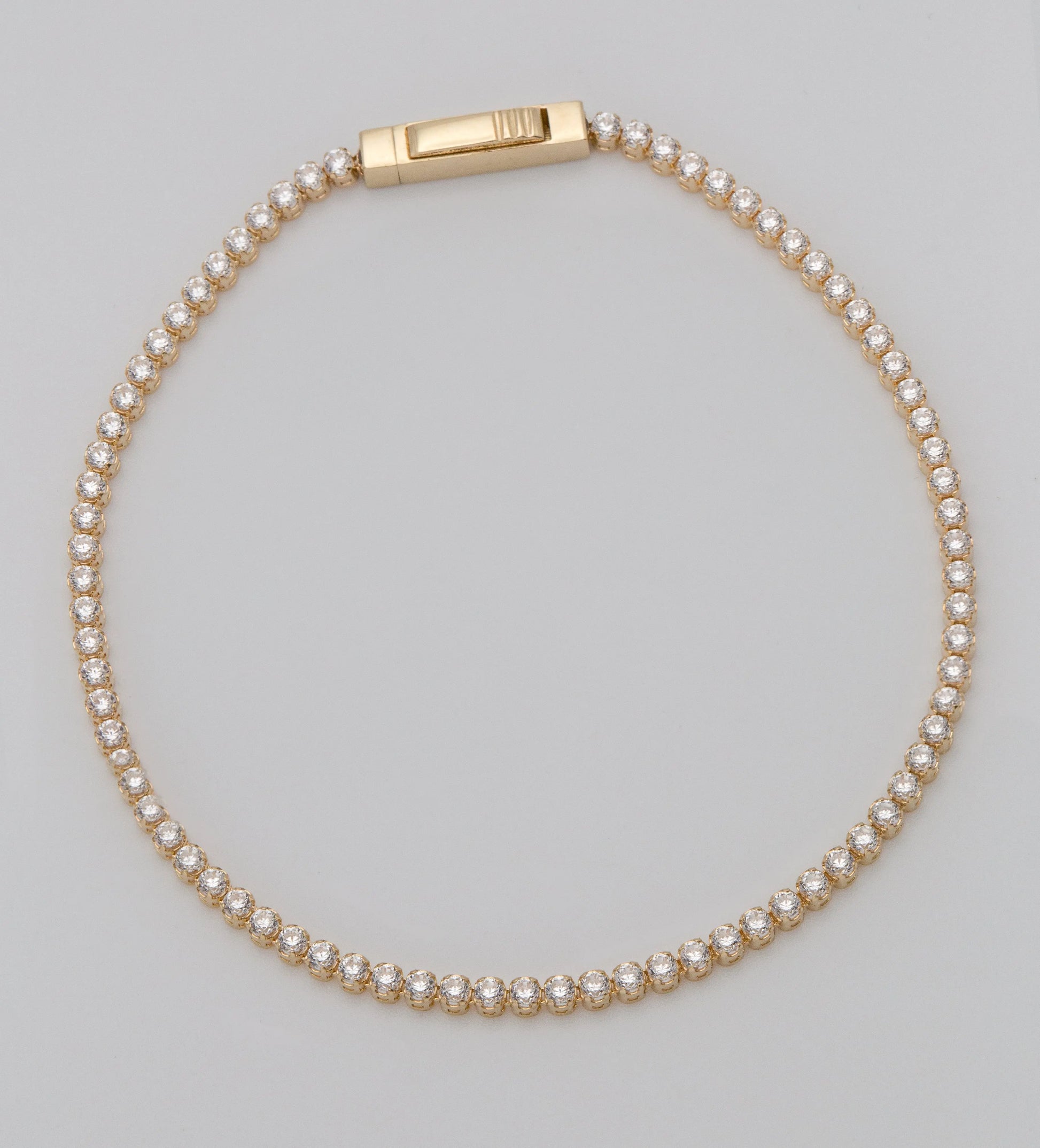 14 KT Solid Yellow Gold White Stoned Tennis Bracelet TK GOLD