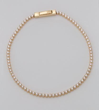 14 KT Solid Yellow Gold White Stoned Tennis Bracelet TK GOLD