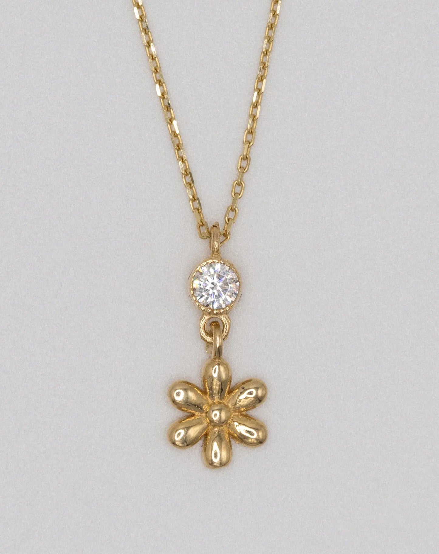 14 KT Yellow Gold Necklace with Daisy Pendant and White Stone - TK GOLD