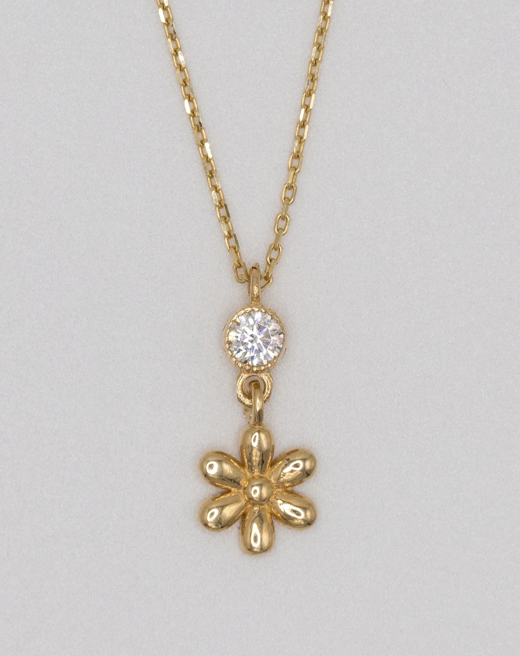 14 KT Yellow Gold Necklace with Daisy Pendant and White Stone - TK GOLD