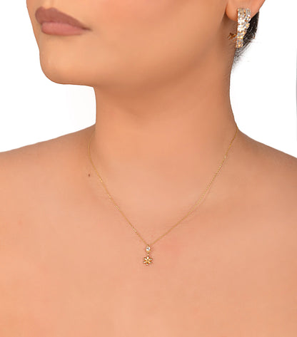 14 KT Yellow Gold Necklace with Daisy Pendant and White Stone - TK GOLD