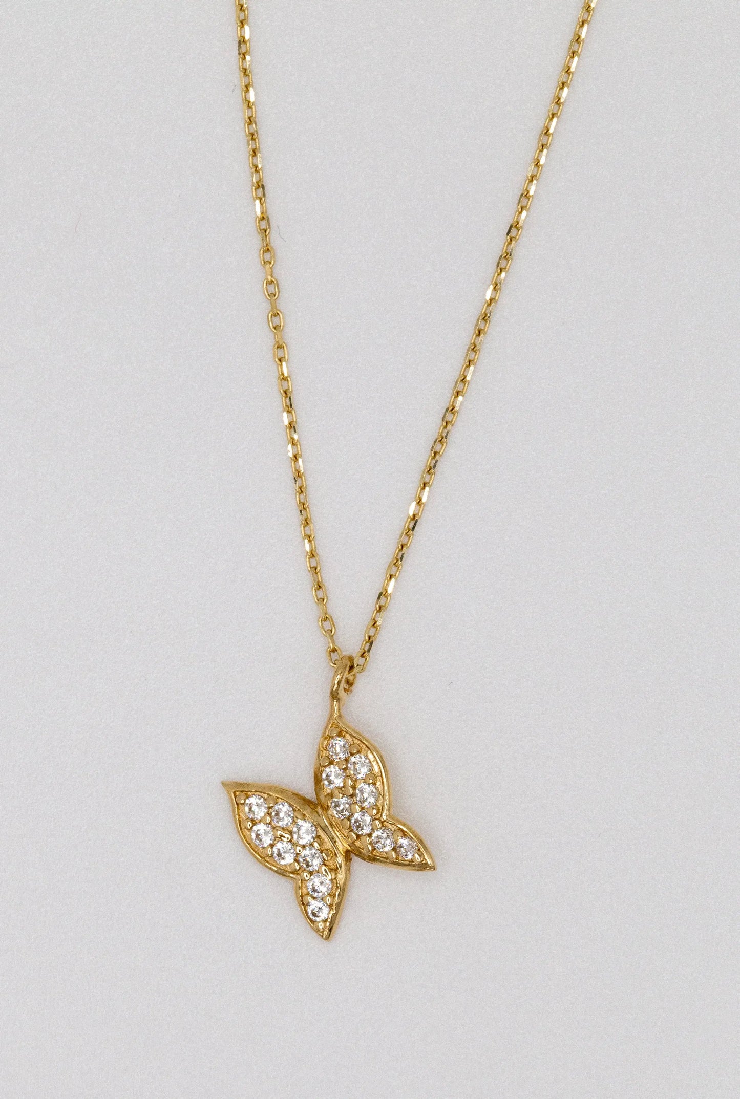 14 KT Yellow Gold White Stoned Butterfly Necklace - TK GOLD