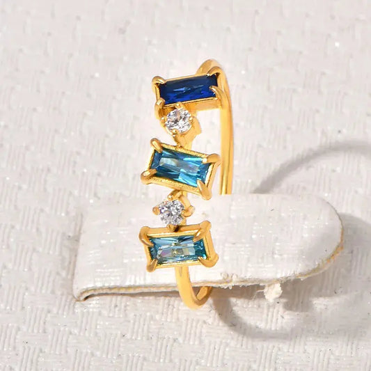 18 KT Gold Plated Blue Stone Ring - TK GOLD 