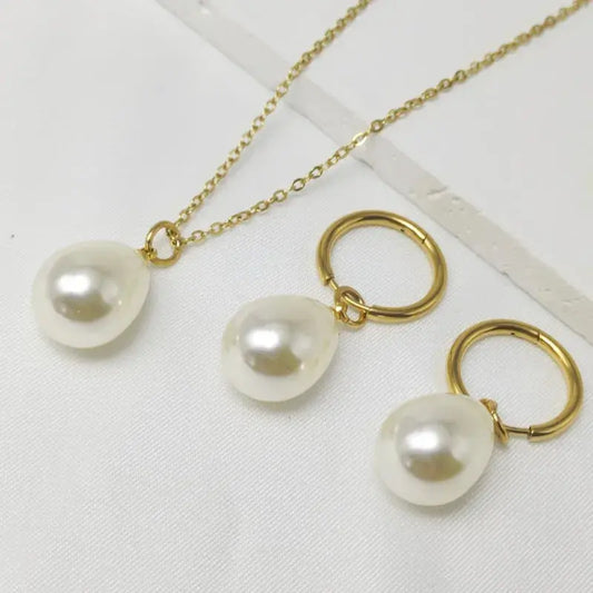 18 KT Gold Plated Classic Pearl Jewelry Set - TK GOLD 