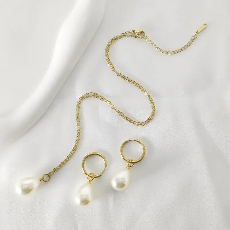 18 KT Gold Plated Classic Pearl Jewelry Set - TK GOLD 