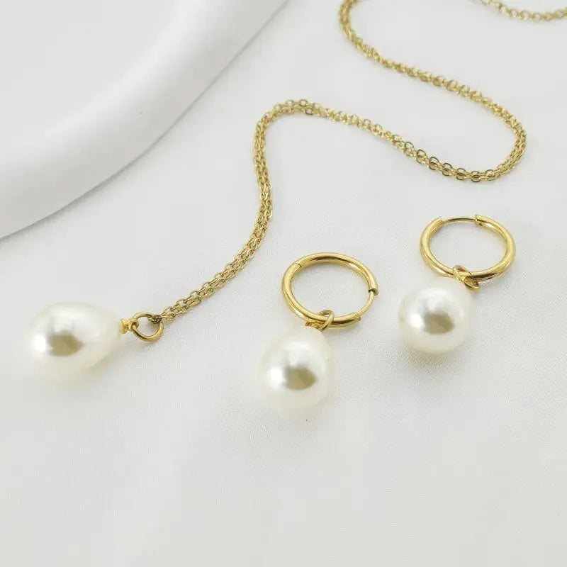 18 KT Gold Plated Classic Pearl Jewelry Set - TK GOLD 