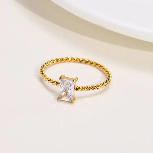 18 KT Gold Plated Simple Style Zircon Ring - TK GOLD 