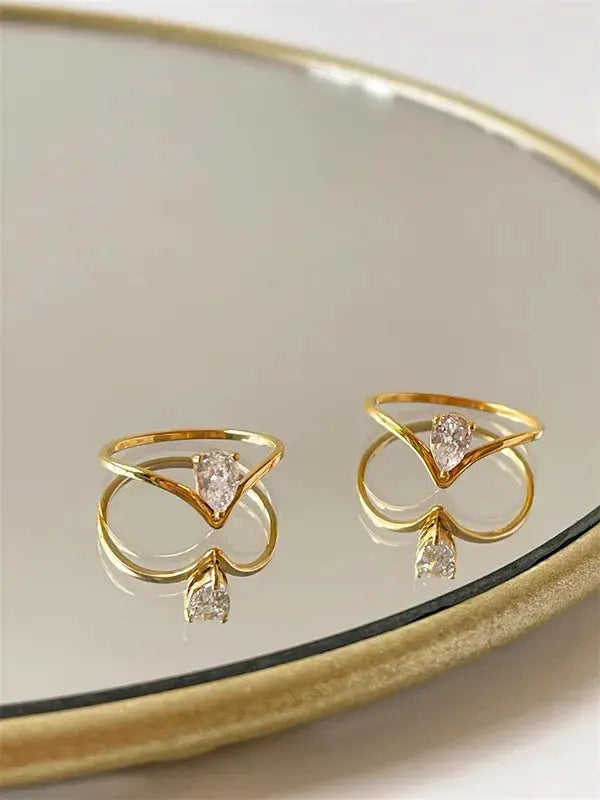 18 KT Gold Plated Simple Style Zircon Stone Ring TK GOLD