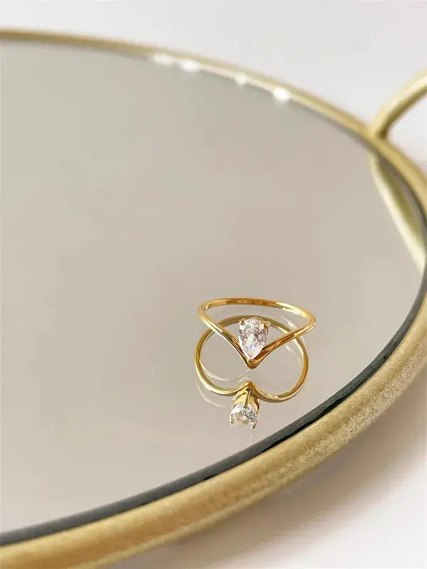 18 KT Gold Plated Simple Style Zircon Stone Ring TK GOLD