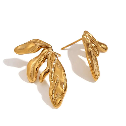 18K Gold Plated Asymmetric Lily Petal Earrings TK GOLD