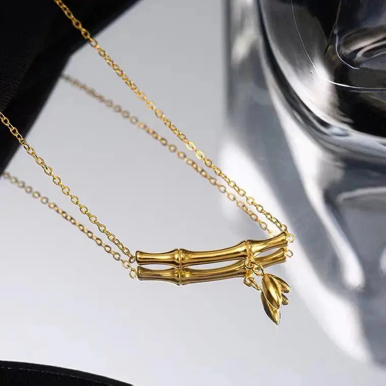 18K Gold Plated Bamboo Necklace TK GOLD