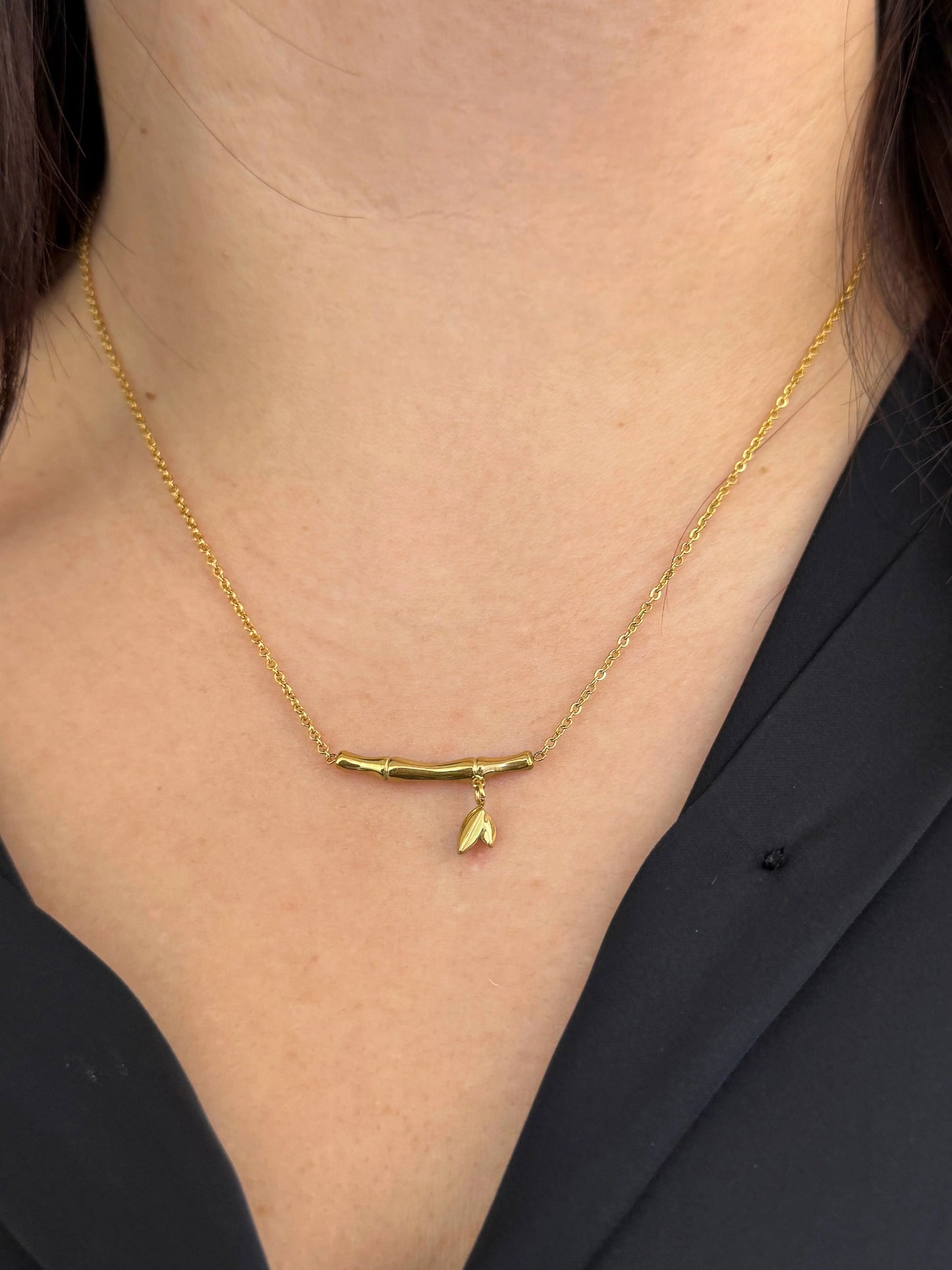 18K Gold Plated Bamboo Necklace TK GOLD