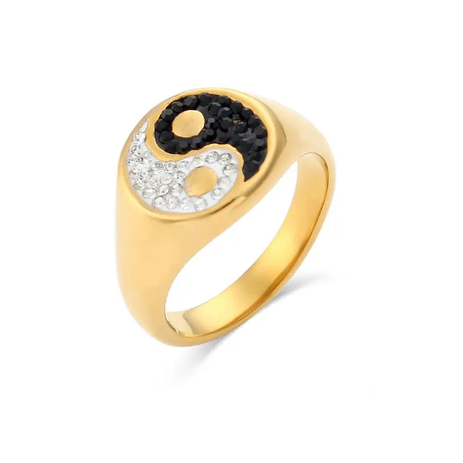 18K Gold Plated Black and White Ring TK GOLD