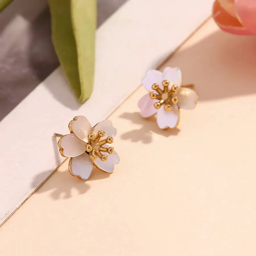 18K Gold Plated Cherry Blossom Earrings TK GOLD