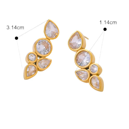 18K Gold Plated Diamond Line Earrings TK GOLD