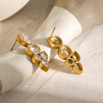 18K Gold Plated Diamond Line Earrings TK GOLD