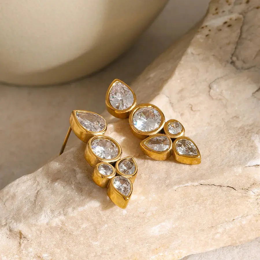 18K Gold Plated Diamond Line Earrings TK GOLD