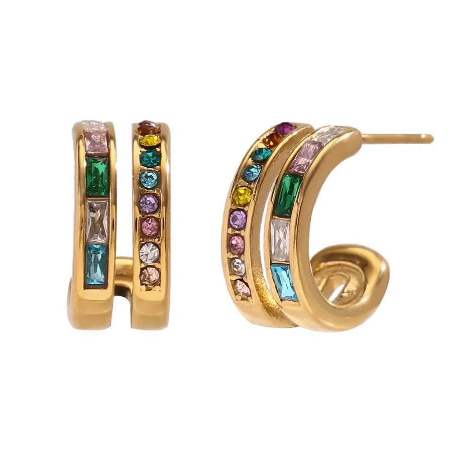 18K Gold Plated Double Layer C-shaped Earrings TK GOLD