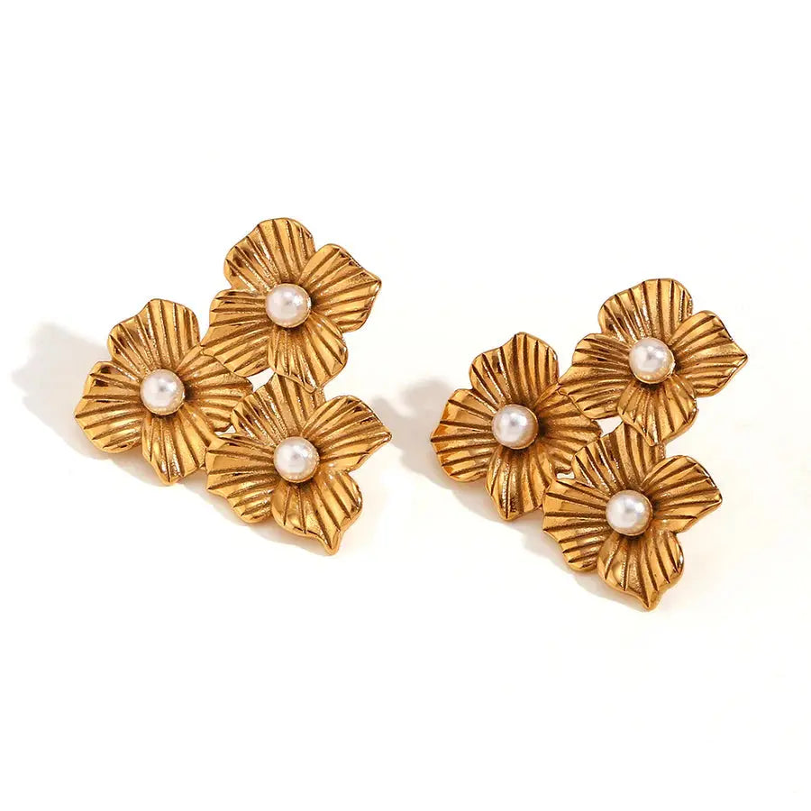 18K Gold Plated Flower Stud Earrings TK GOLD