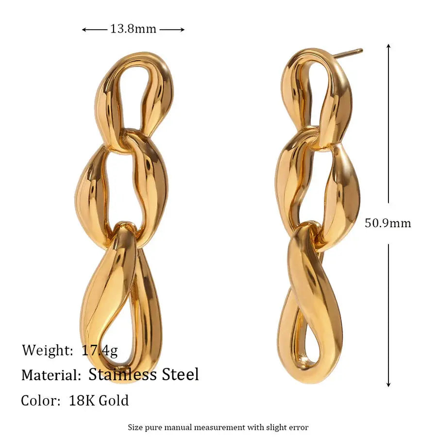 18K Gold Plated Irregular Three Chain Earrings TK GOLD