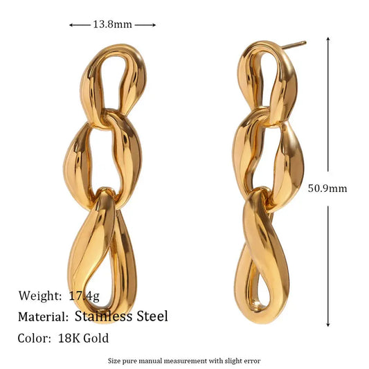 18K Gold Plated Irregular Three Chain Earrings TK GOLD