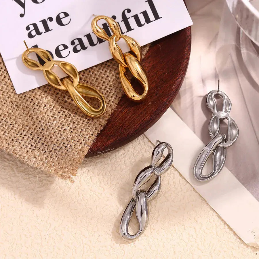 18K Gold Plated Irregular Three Chain Earrings TK GOLD