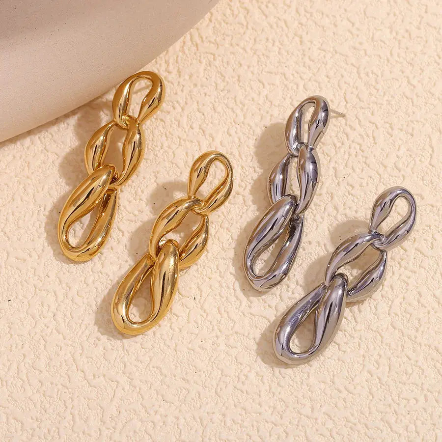 18K Gold Plated Irregular Three Chain Earrings TK GOLD