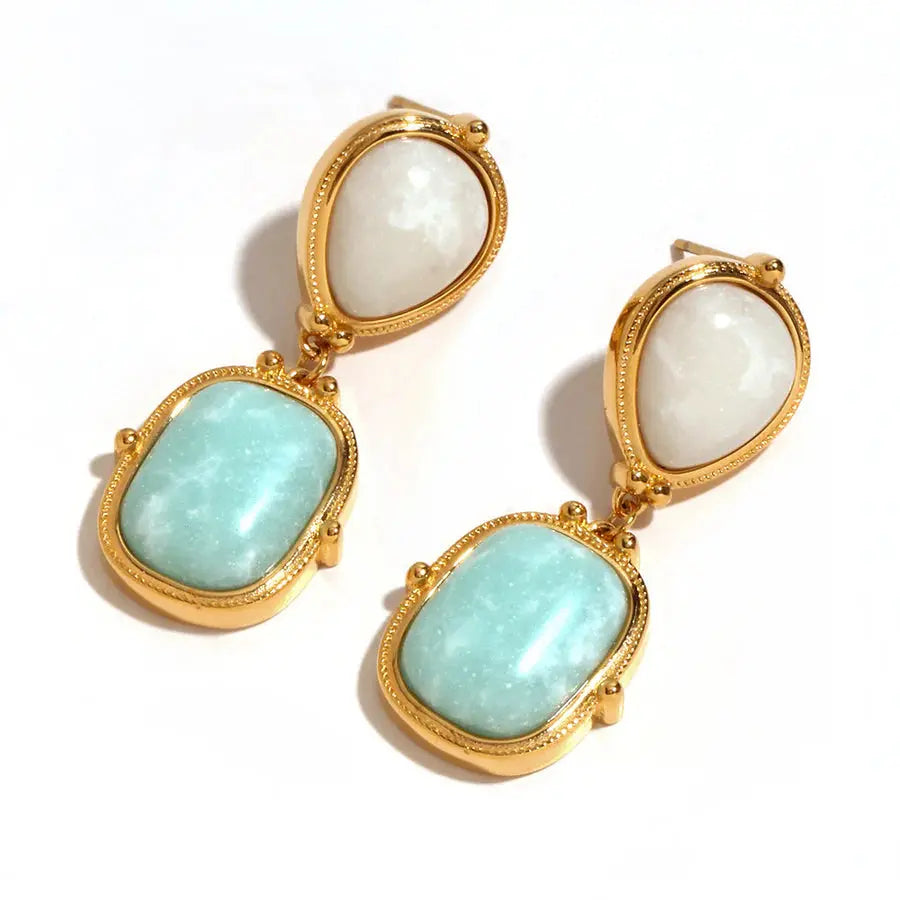 18K Gold Plated Natural Stone Retro Earrings TK GOLD