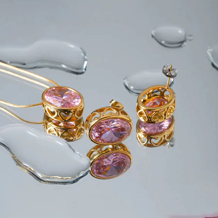 18K Gold Plated Pink Earrings TK GOLD