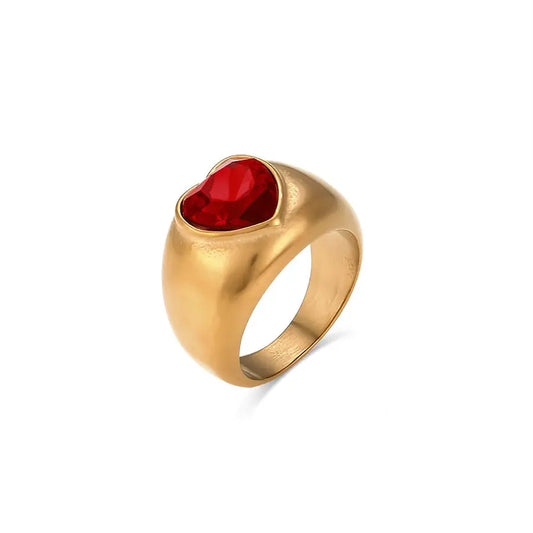 18K Gold Plated Red Heart Stone Ring TK GOLD