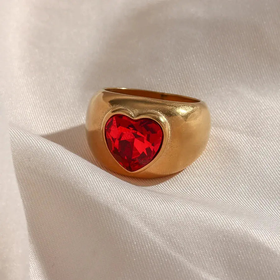 18K Gold Plated Red Heart Stone Ring TK GOLD