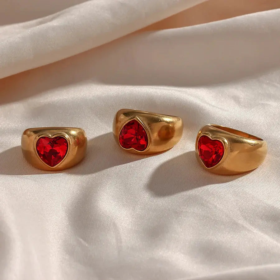 18K Gold Plated Red Heart Stone Ring TK GOLD