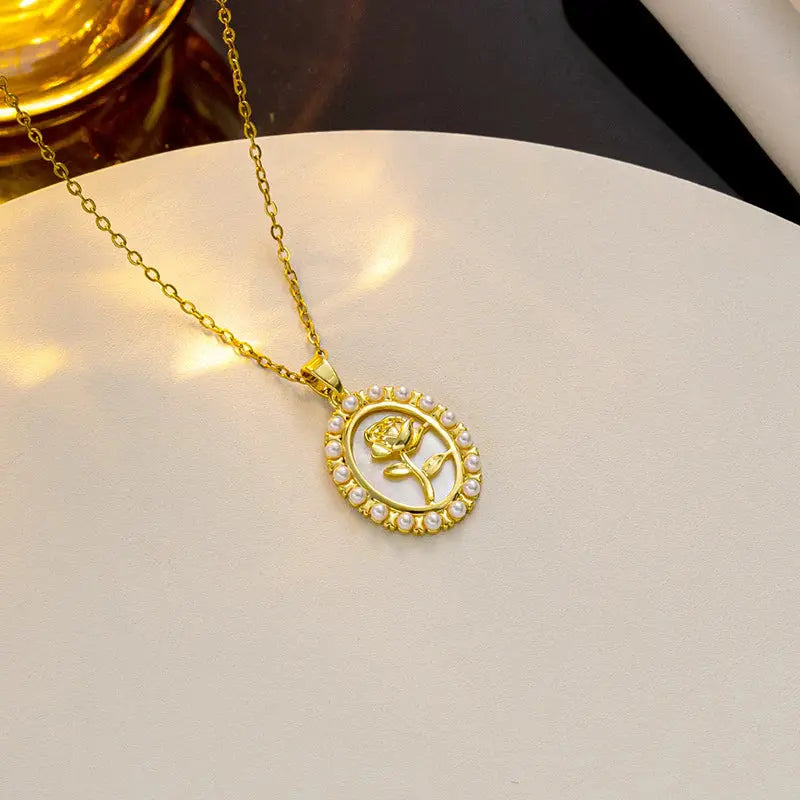 18K Gold Plated Rose Necklace TK GOLD