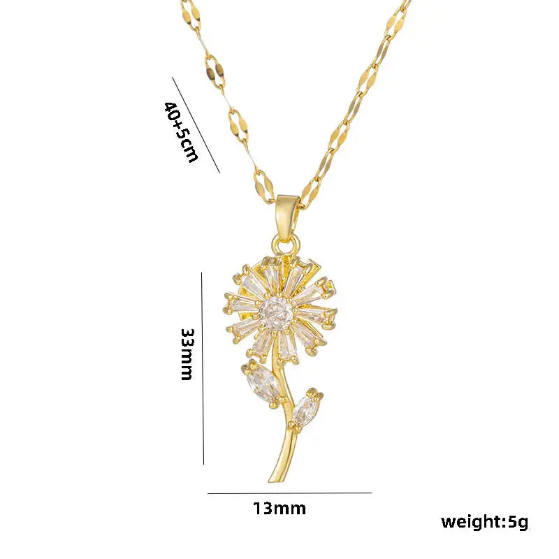 18K Gold Plated Rotating Sunflower Necklace TK GOLD