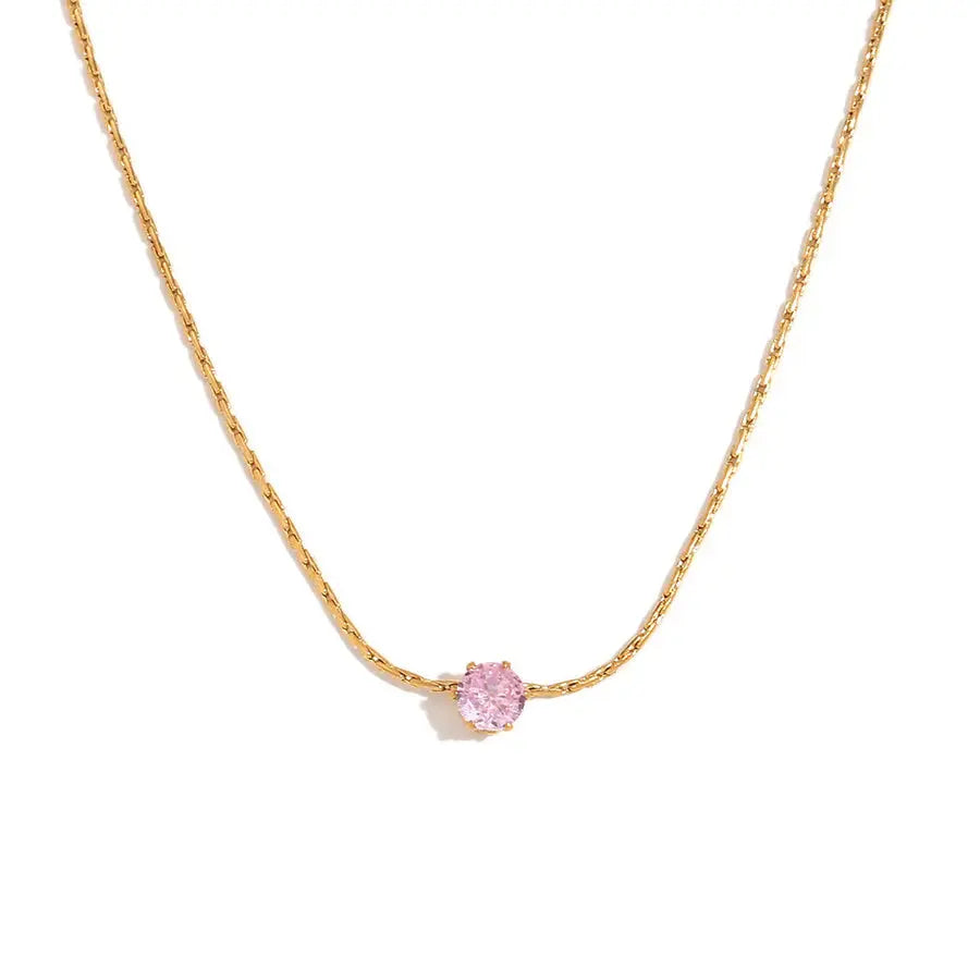 18K Gold Plated Ultra Fine Pink Zircon Necklace TK GOLD