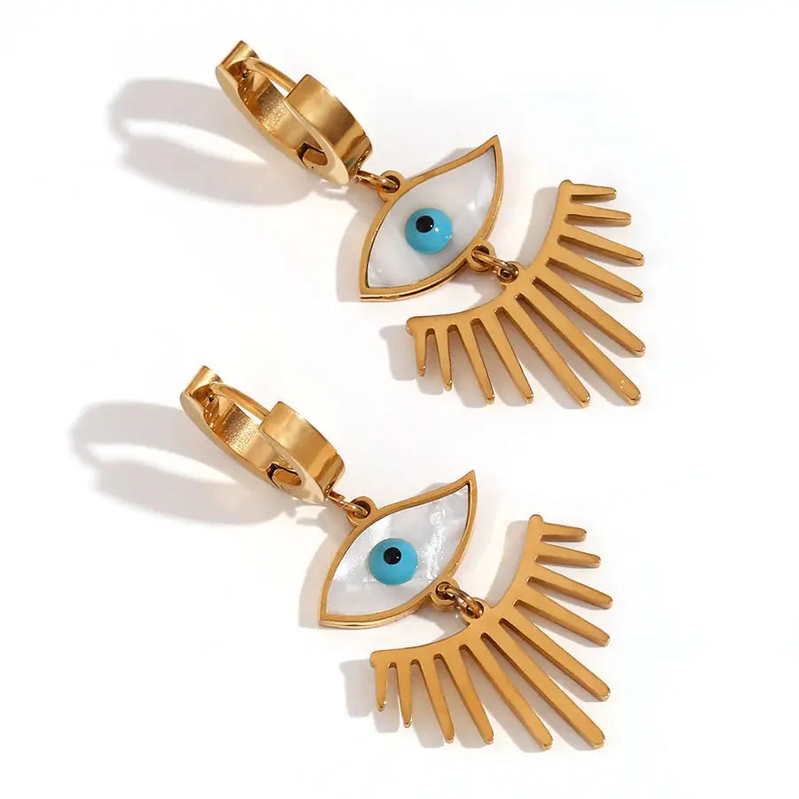 18K Gold Plated White Shell Eyelash Earrings TK GOLD