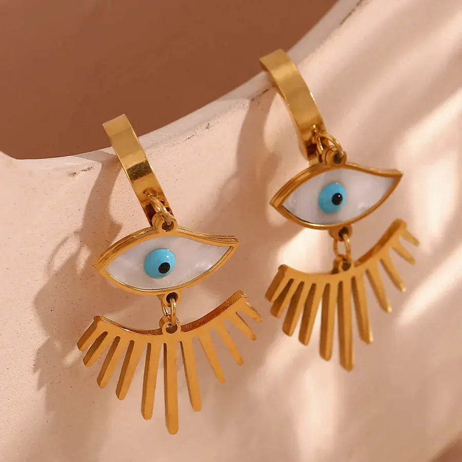 18K Gold Plated White Shell Eyelash Earrings TK GOLD