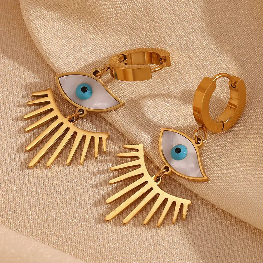 18K Gold Plated White Shell Eyelash Earrings TK GOLD