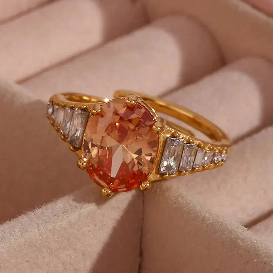 18K Gold Plated Zircon Stones Ring TK GOLD