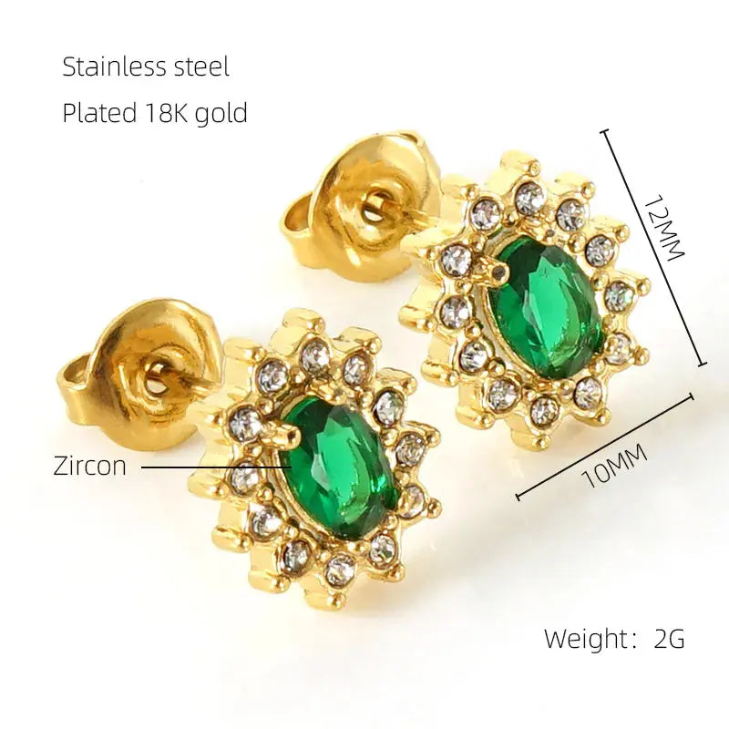 18KT Gold Plated Green Sunflower Earrings TK GOLD