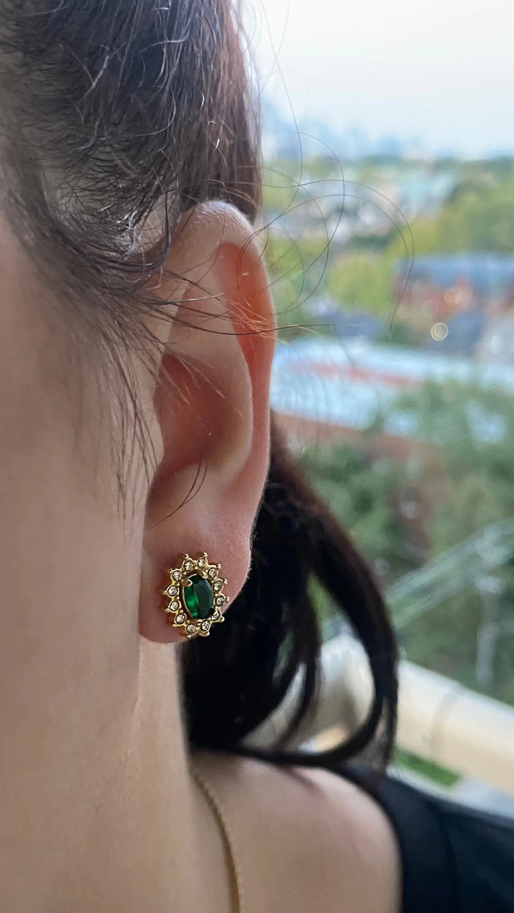 18KT Gold Plated Green Sunflower Earrings TK GOLD