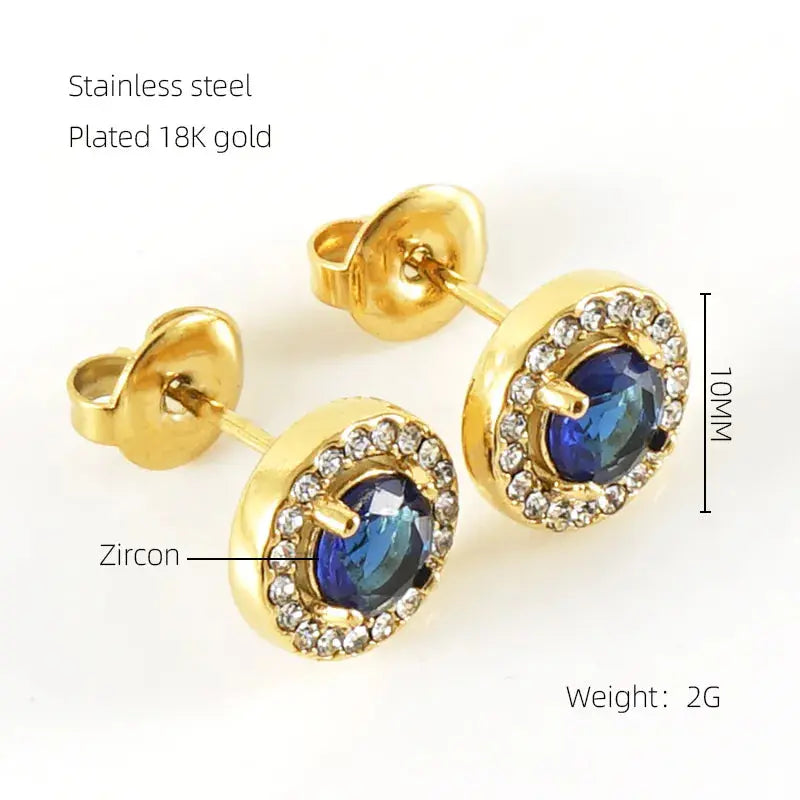 18KT Gold Plated Round Blue Earrings TK GOLD