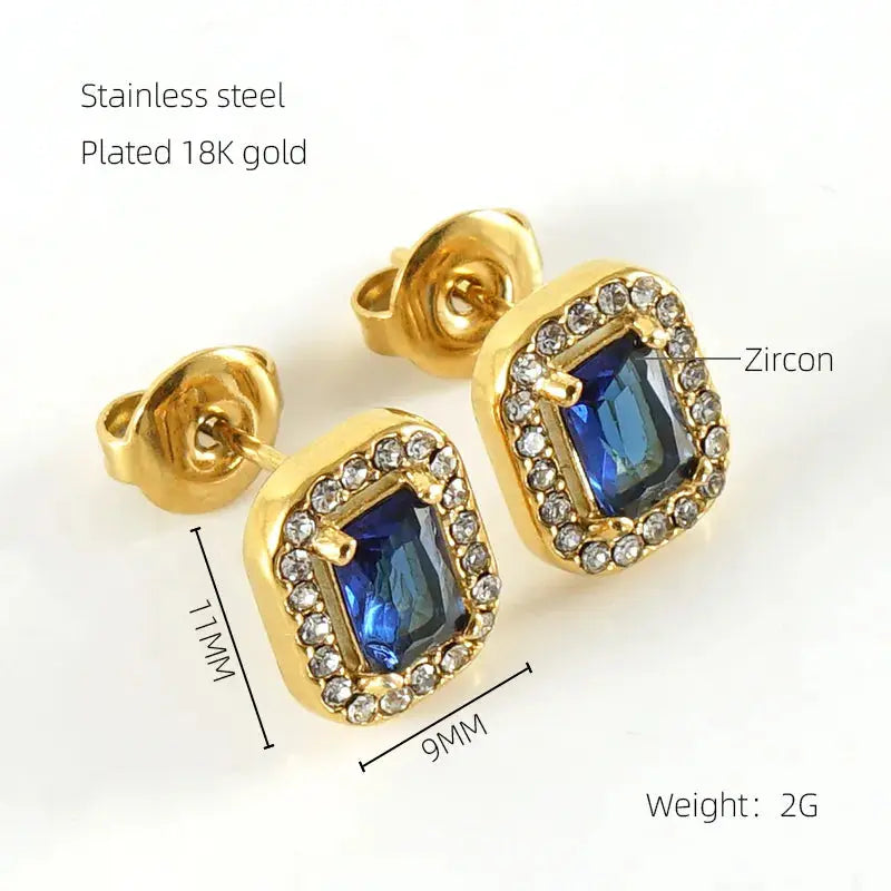 18KT Gold Plated Square Blue Earrings TK GOLD