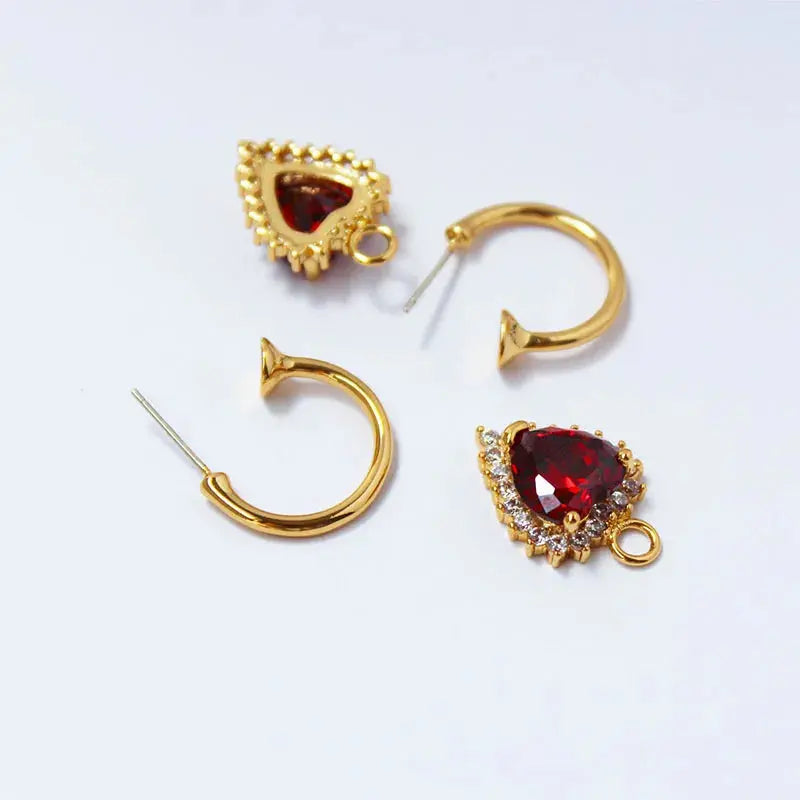 24 KT Gold Plated Luxury Retro Ruby Love Heart Earrings TK GOLD