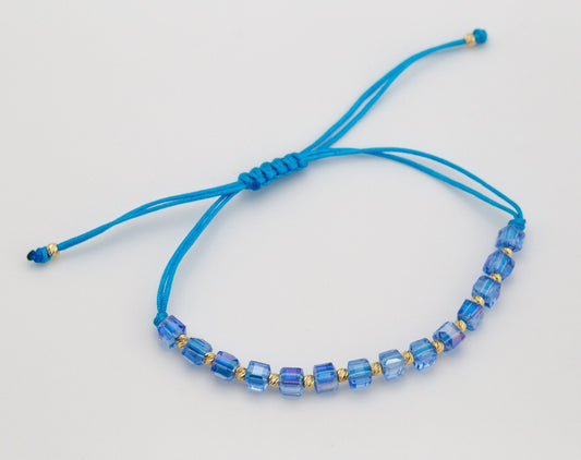 Ocean Blue String Bracelet with 14 KT Solid Yellow Gold Beads - TK GOLD