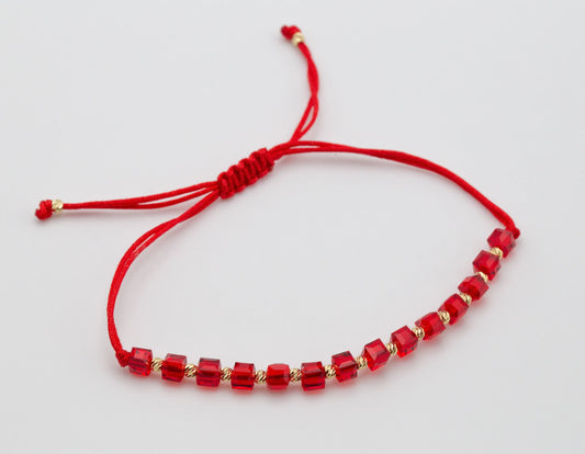 Red String Bracelet With Solid 14 KT Yellow Gold Beads - TK GOLD