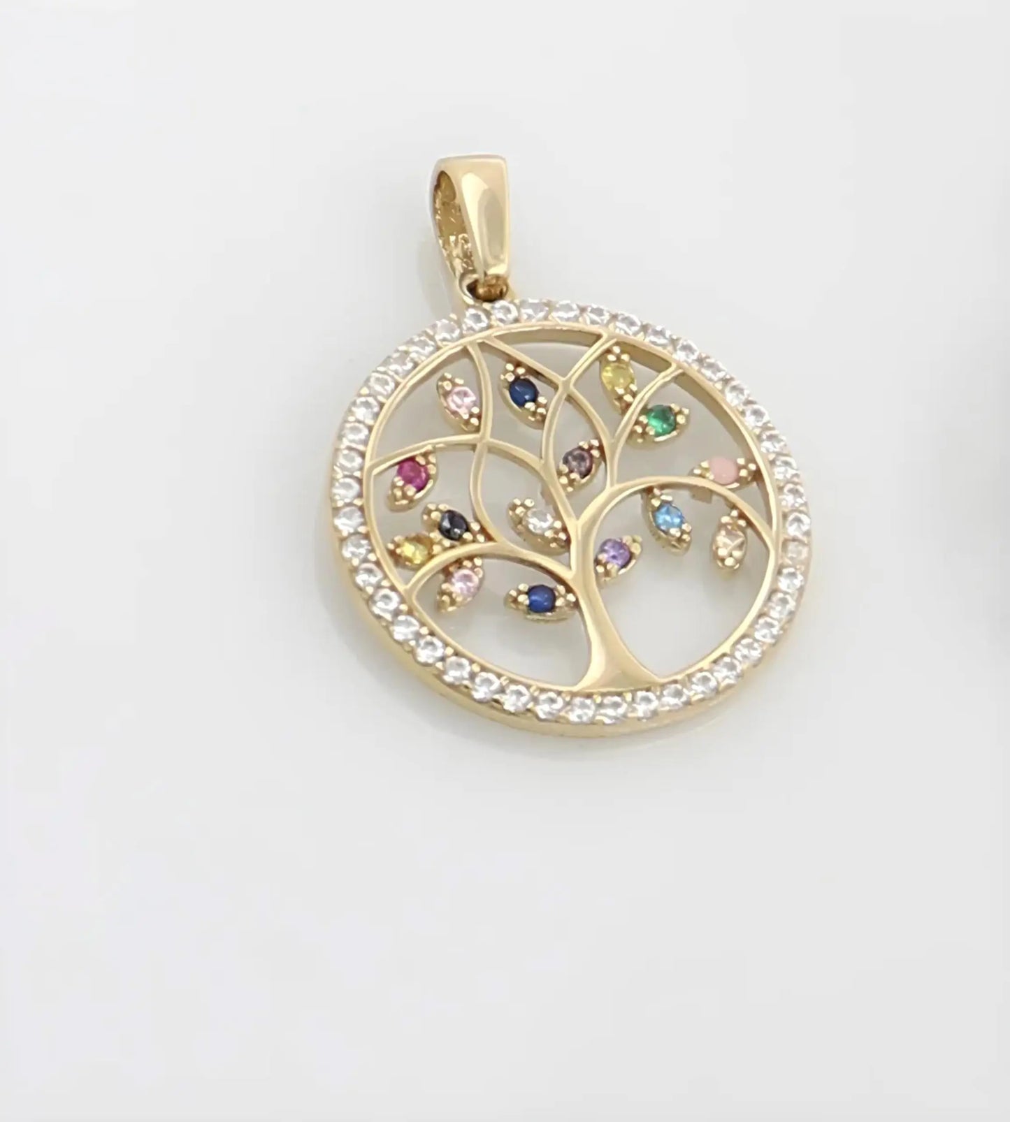 Solid 14 KT Gold Multicolored Tree Of Life Pendant TK GOLD