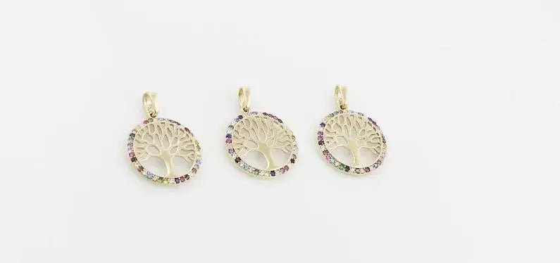 Solid 14 KT Gold Multicolored Tree Of Life Pendant TK GOLD